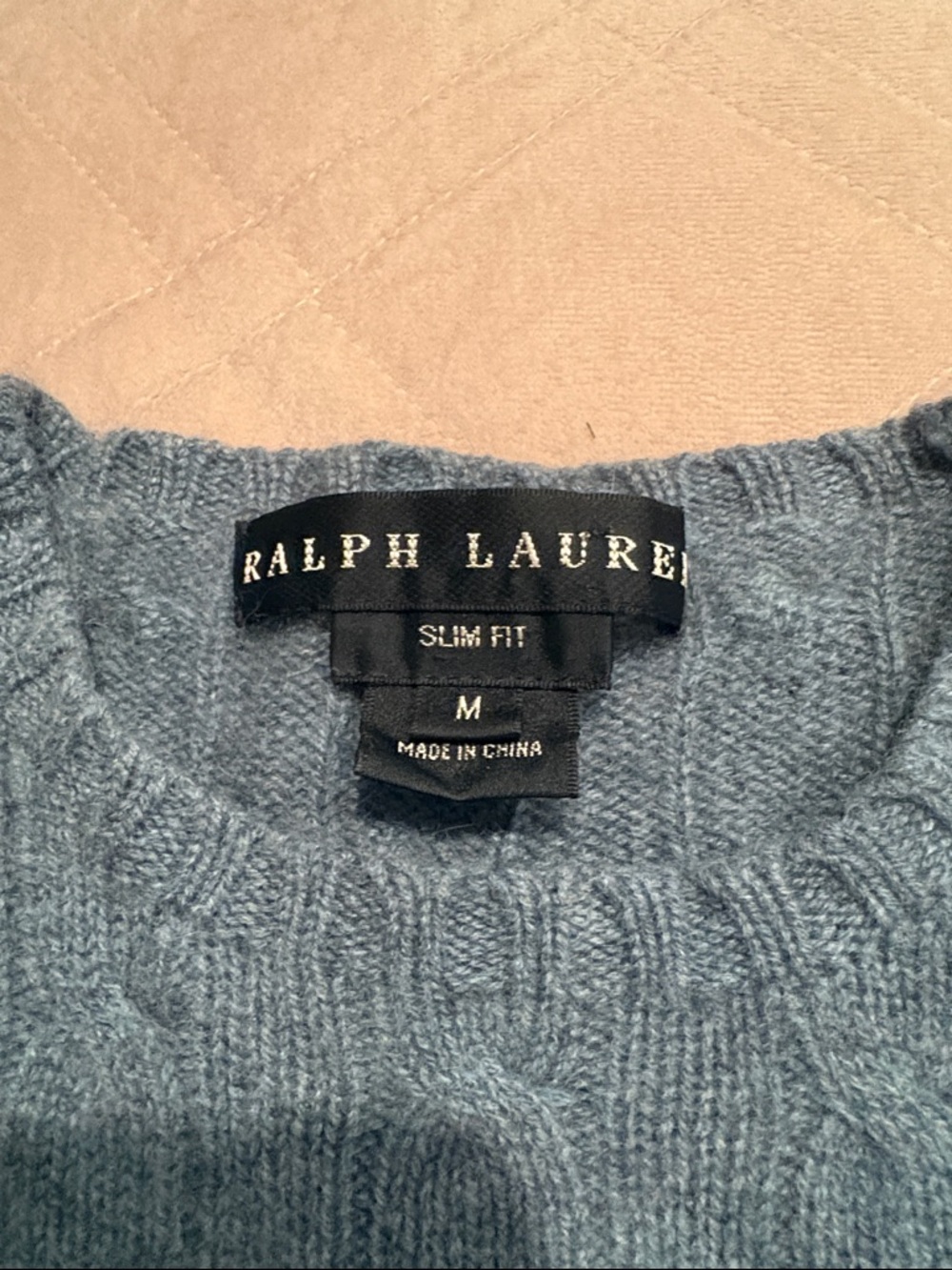 Ralph Lauren Women's Light Green/Blue Black Label Cashmere Cable Knit Sweater - Picture 2 of 4